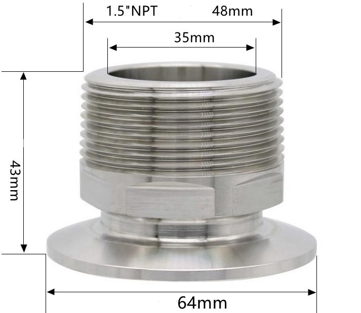 1/4" 3/8" 1/2" 3/4" 1" -4" NPT Male X 0.5" 0.75" 1.5" 2" -4" Tri Clamp Connector Pipe Fitting 304 316L Stainless Steel Sanitary