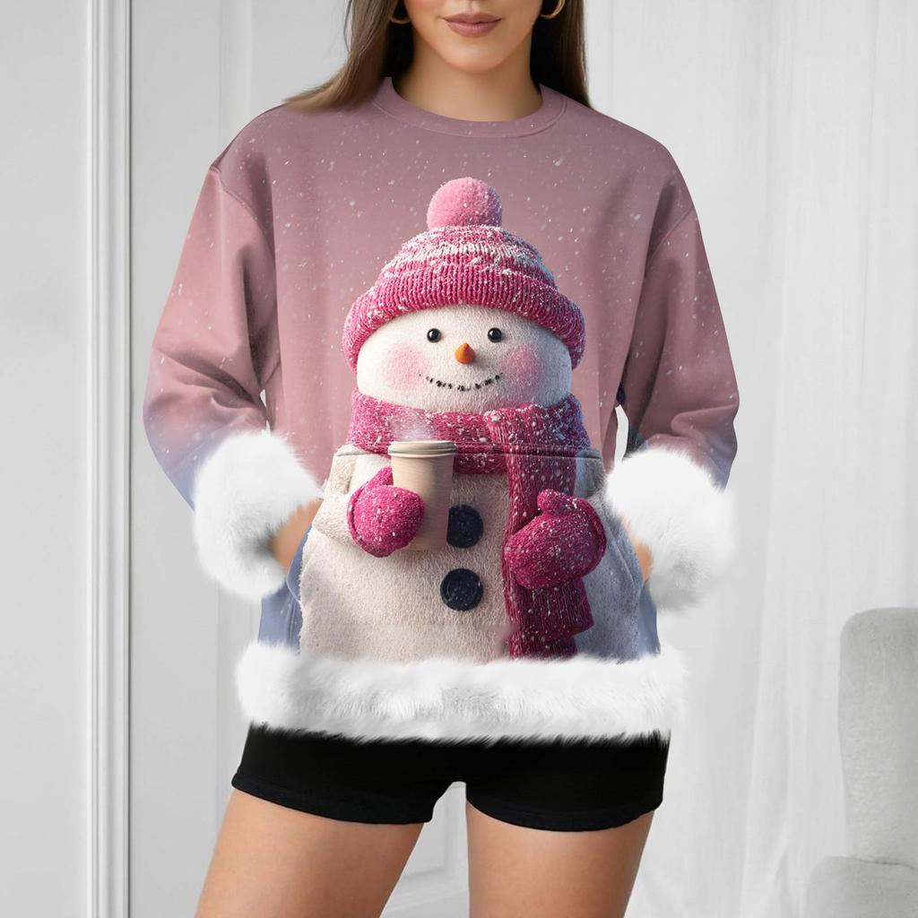Dámská ležérní mikina s dlouhým rukávem a vánočním potiskem sněhuláka