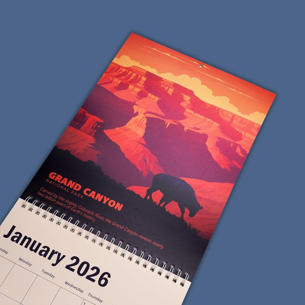 National Parks Calendar 2026 - Illustrated Wall Calendar Featuring 15 US National Parks, 8.5" X 12", 15-Month Vintage Poster Art Calendar (Oct