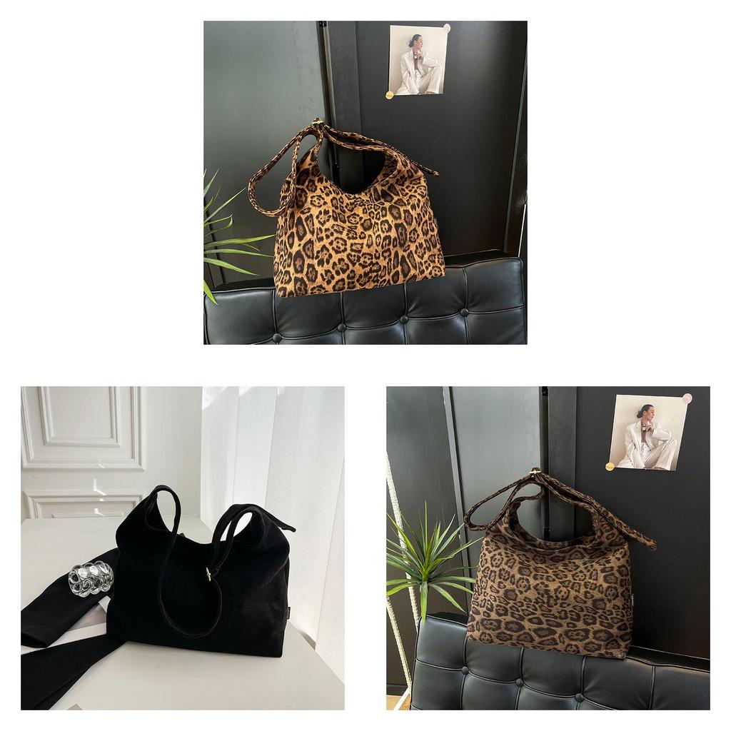 Korean Style Leopard Print Tote Bag With Polyester Material And Zipper Closure For Daily Use