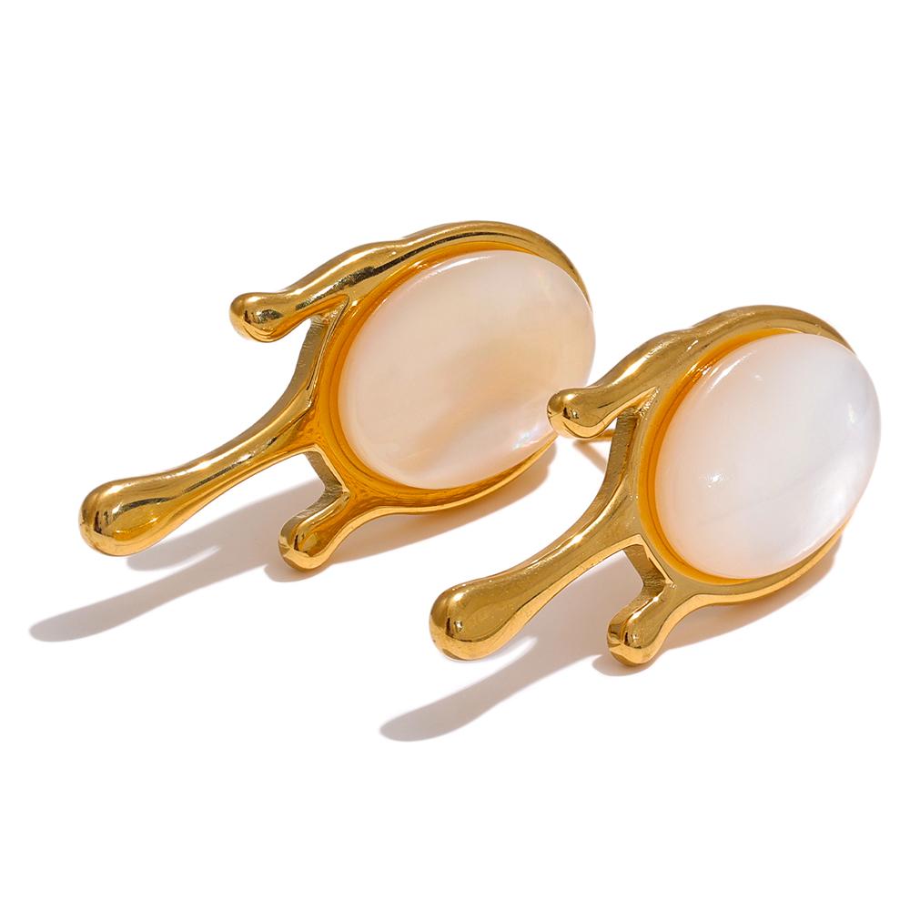 

Yhpup Exquisite Natural Shell Geometric Stud Earrings Stainless Steel Gold Color Fashion Daily Jewelry Accessories Gift