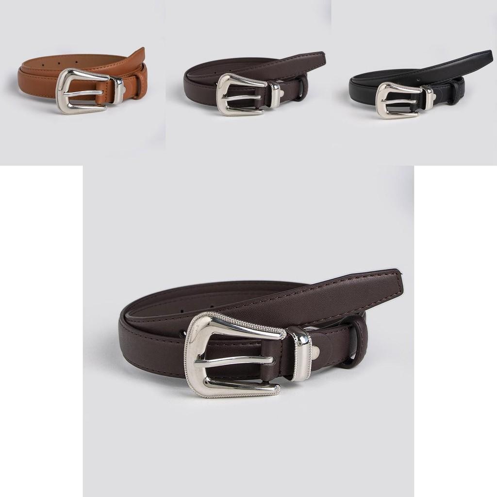 Minimalist Womens Faux Leather Belt With Round Alloy Buckle For Commuter Style