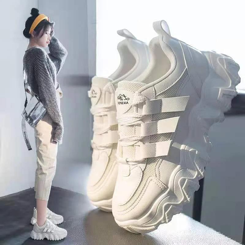 Women's Height Increasing Shoes 2024 Spring Summer New Style Mesh Ventilation Casual Anti-Slip Versatile Sneakers Women's Autumn