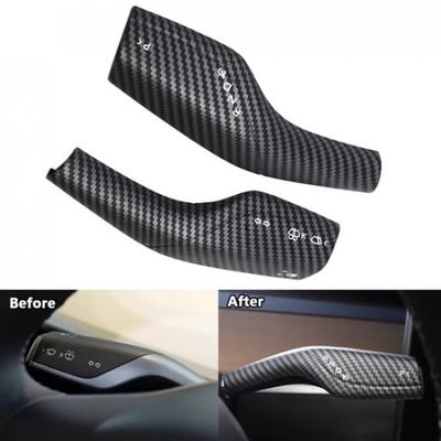 2X Pour Tesla Model 3 Y 17-23 Fibre de Carbone ABS Levier de Vitesse Essuie-glace Cache Garniture