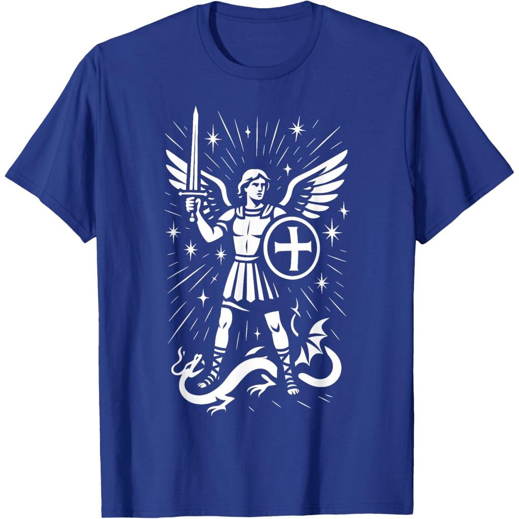 Saint Michael Archangel Graphic Tee Men S Religious Catholic Shield Sword Print T-Shirt