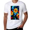 Gorgeous Yellow and Blue Flowers, Bouquet, Stained Glass Style T-Shirt Man T Shirts High Quality Luxury Brand T-Shirt