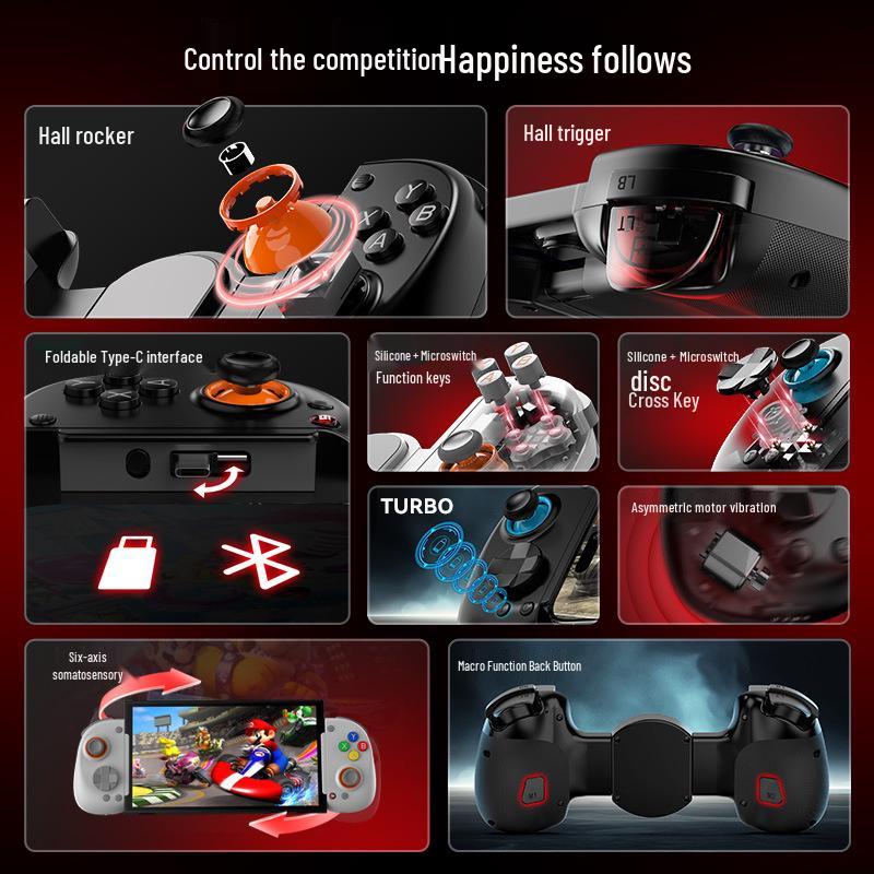 D8+ Extendable Bluetooth Dual-Mode Game Controller with Hall Effect Triggers & Macro Back Buttons for Switch, Android & iOS