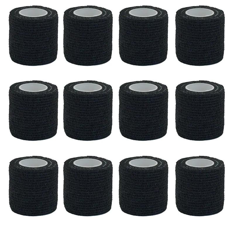 24/48pcs Black Tape Tattoo Hand Strap Anti Slip Sports Non-Woven Fabric Waterproof Disposable Self-Adhesive Elastic Bandage