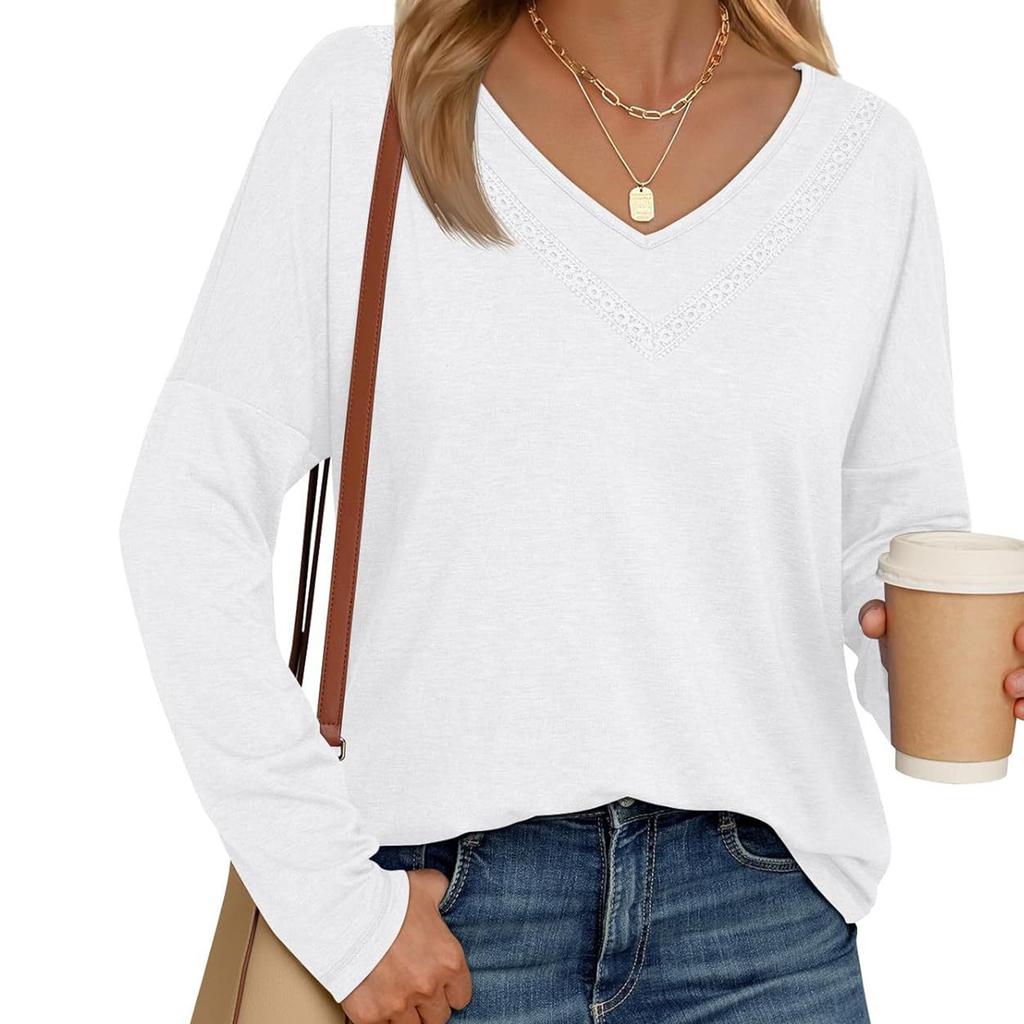 Women's Long Sleeved T-shirt V-neck Loose Casual Fashion Top