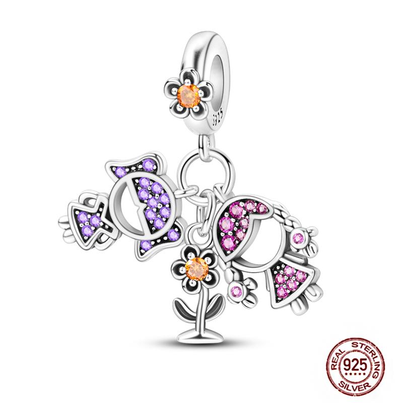 Copper Charms Great Love Mother Family Sister Pink Heart Tulip Cha Beads Fit Original Bracelet Diy Mother'S Day Jewelry Gift