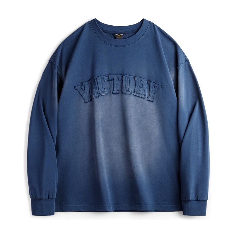 

Madden Parka American Retro Letter Patch Sweatshirt Gradient Color Washed Distressed Loose round Neck T-shirt Men s Autumn Washed dark blue 2XL