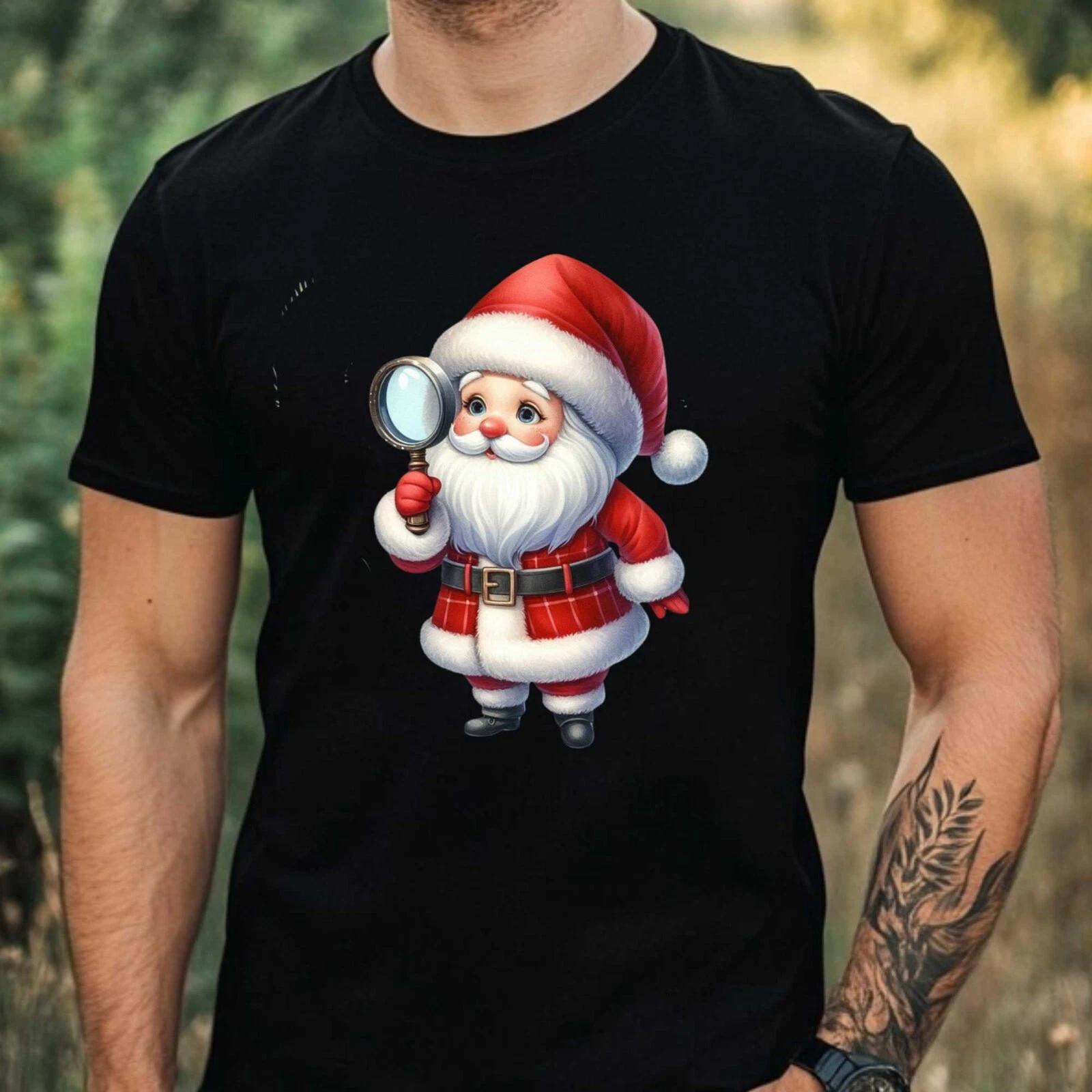 T-Shirt Herren Detektiv Weihnachtsmann Motiv Baumwolle Größe XS bis 5XL XL