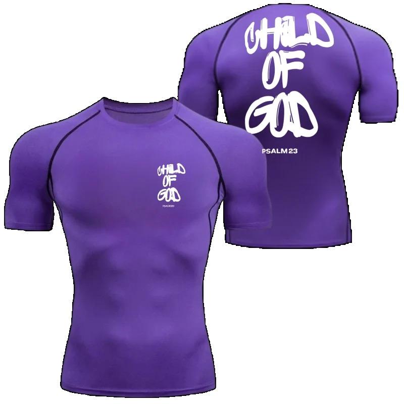 Summer Men Compressed Shirt Sports Quick Drying Fitness T-shirt Tight Faith Inspired" Back Print Jersey - Stretchy Short Sleeve