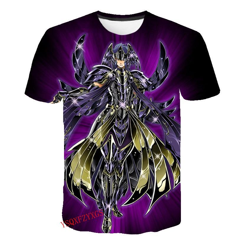 Verão Cavaleiro de Ouro Novo 3D Estampa Harajuku HD Masculino Gola Redonda Manga Curta Moda Infantil Camiseta Desenho Animado Top Casual