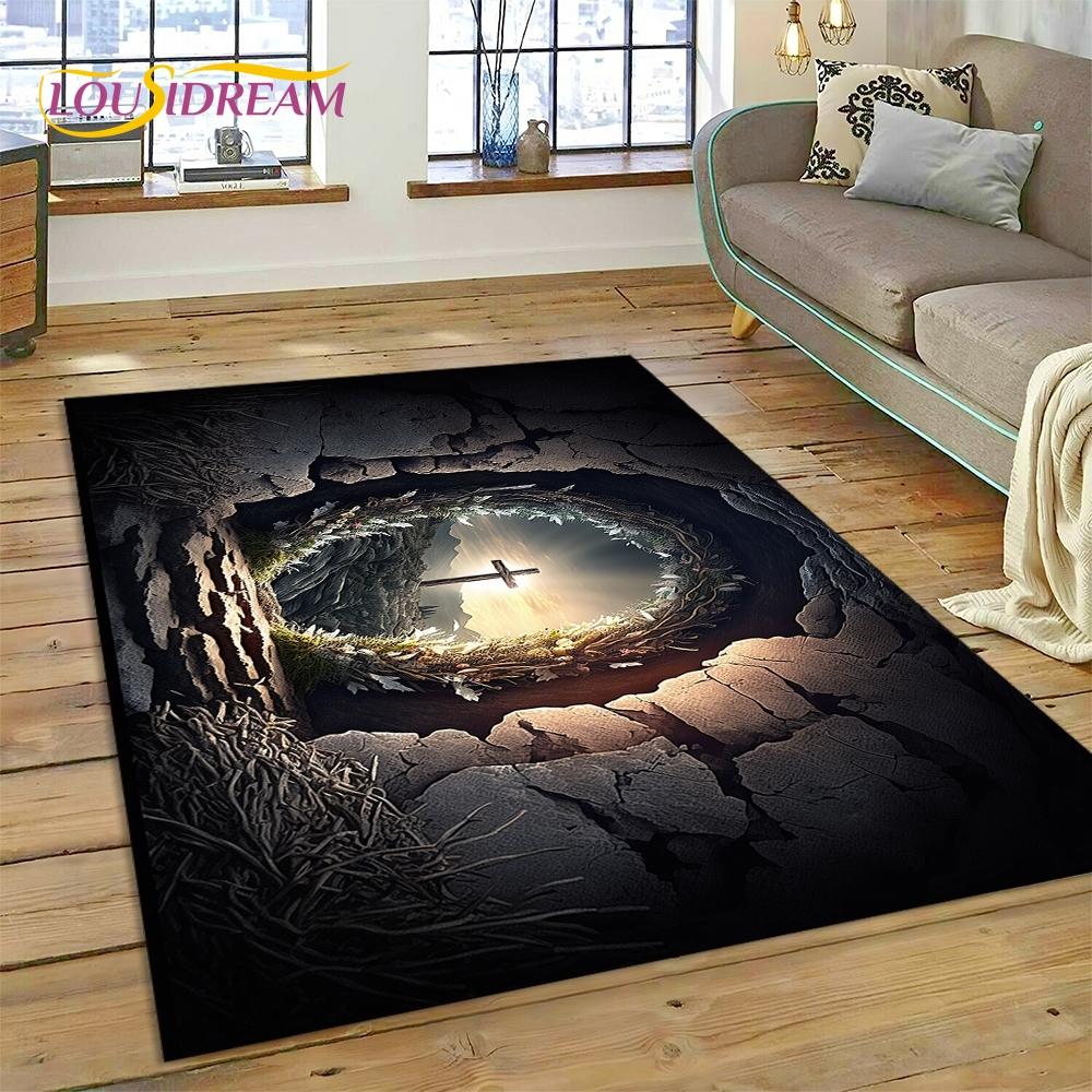 New 3D Pray Holy Bible Cross Jesus Carpet for Living Room Bedroom Home Decor,Floor Mat Non-slip Decoration for Sofa Doormat Gift