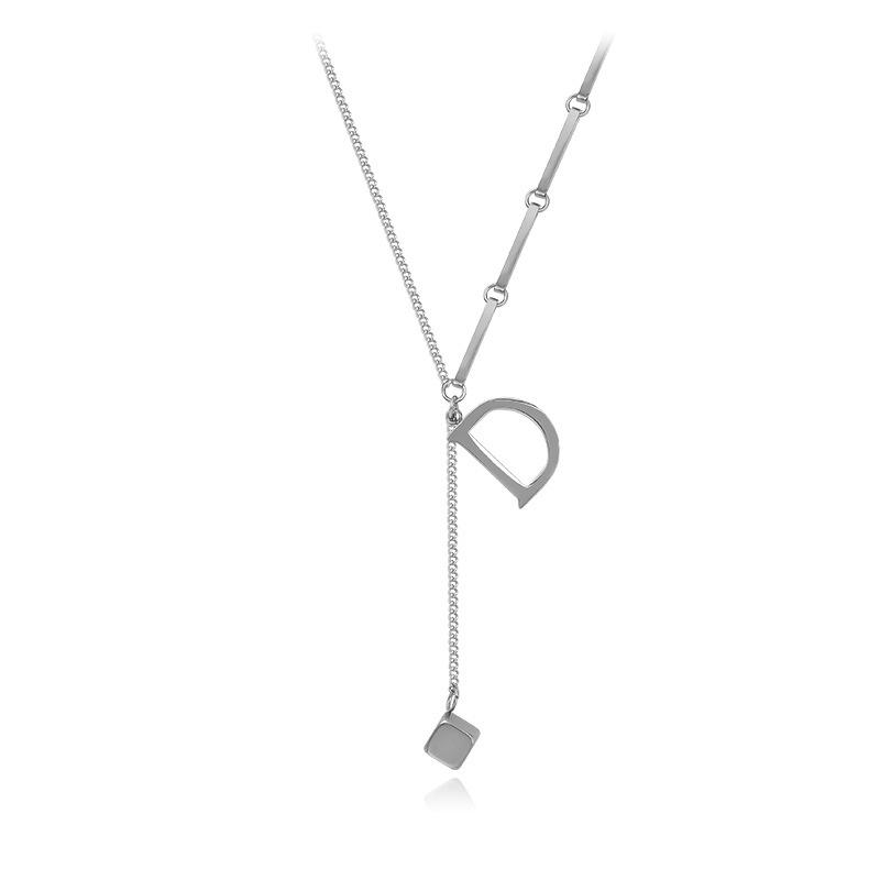 316L Stainless Steel Fashion Fine  Elegant Noble Letter D Sexy Cube Tassel Charms Chain Choker Necklace Pendant For Women