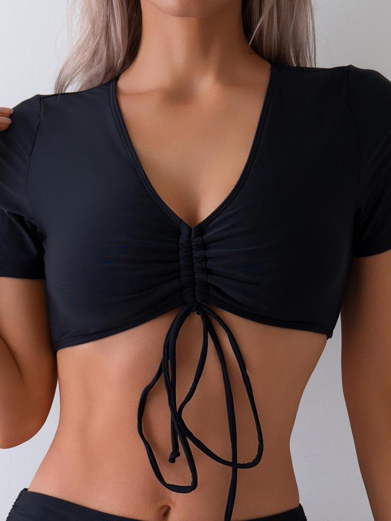 2025 European & American High-Waisted Solid Color Bikini: Sexy Slimming Two-Piece Swimsuit