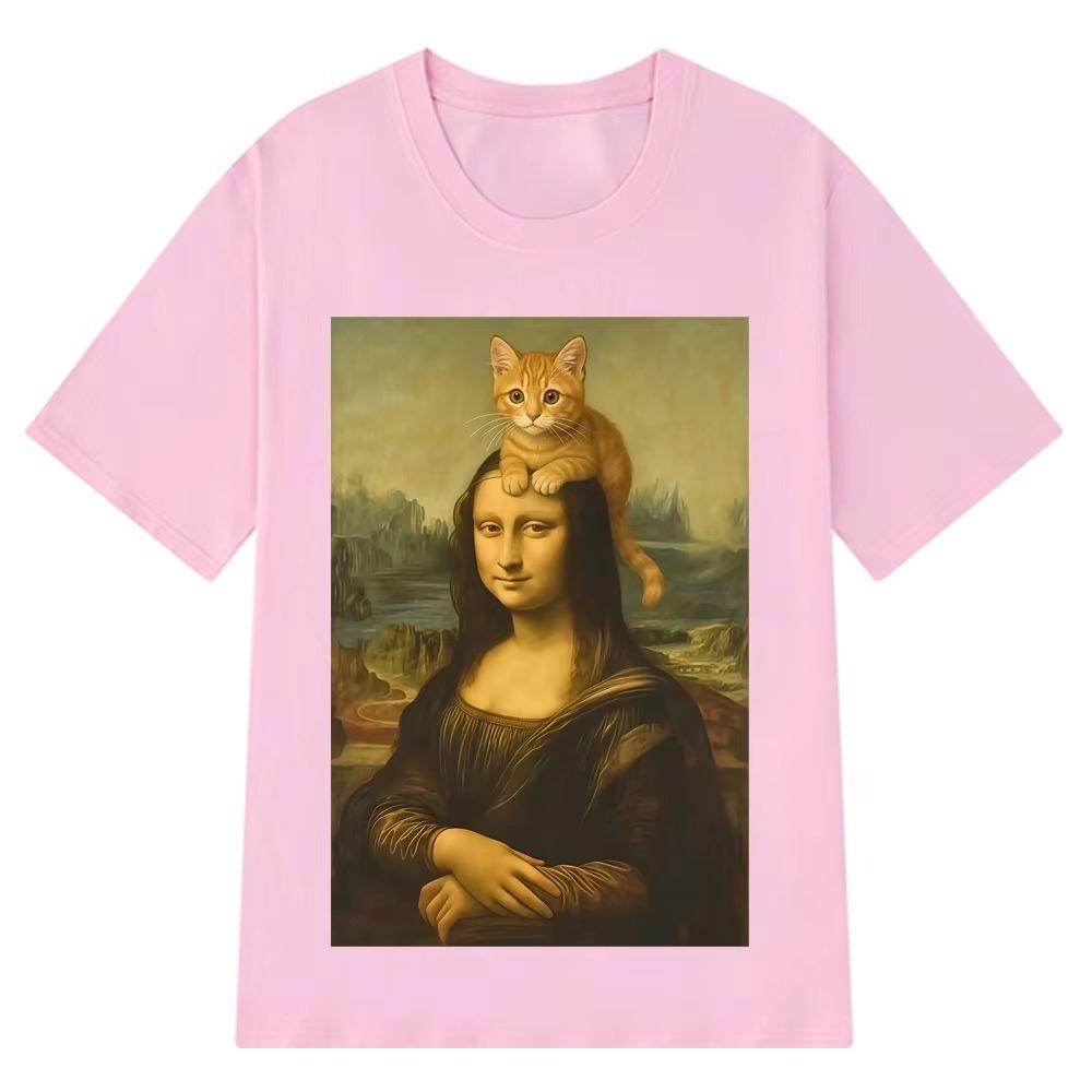 

Divertida camiseta para gatos Ahd Mona Lisa camisa informal de manga corta para mujeres Harajuku 4XL