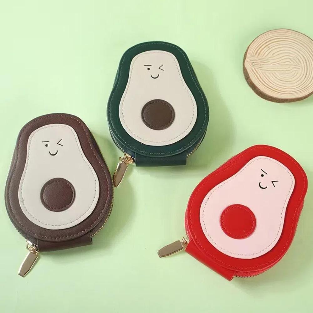 

Solid Color Avocado Shape Wallet Cartoon ID Card Holder Cute Women Leather Purse Outdoors зелений