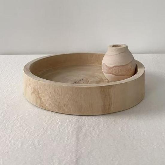 Wooden Round Storage Tray Multi-purpose Fruit Treats Candies Desserts Appetizer Snacks Serving Tray Farmhouse Rustic Decorative Bowl Kitchen Supplies