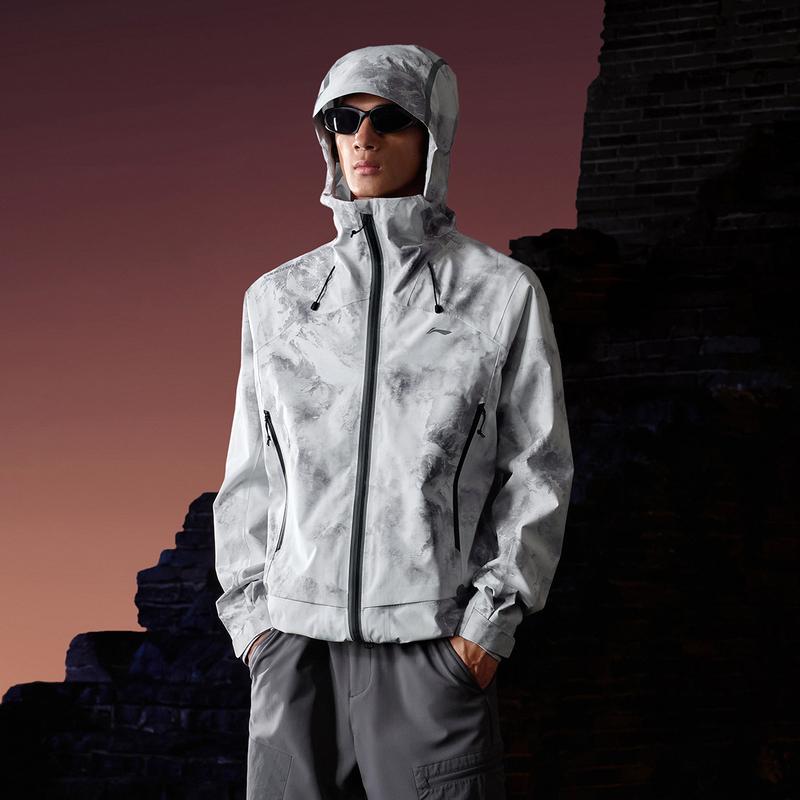 Li Ning Outdoor CF Casual Versatile Full Print Hooded Zipper Waterproof Windproof Breathable Jacket Men Jacket AEMV071-4