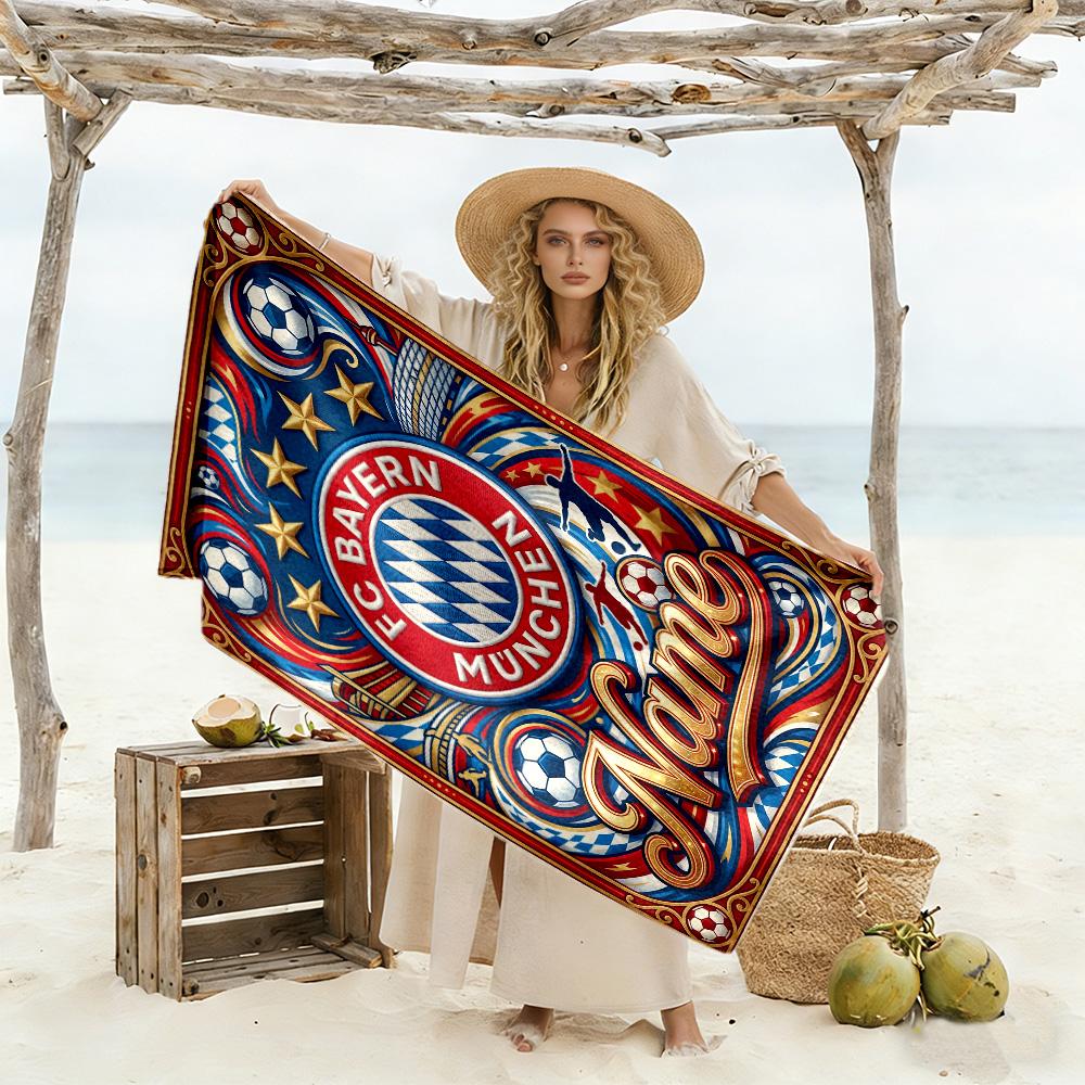 Bayern Munich Fan Artwork Customize Your Name Beach Towel Super Soft & Absorbent Suitable for Sports Travel Swimming Yoga Bathroom Beach And Pool