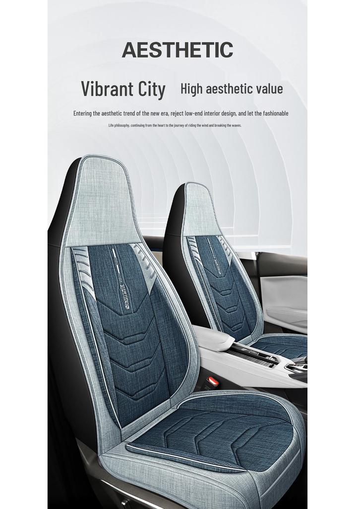 Universal All-Season Linen Car Seat Cushion - Breathable, Full Surround for Five-Seaters