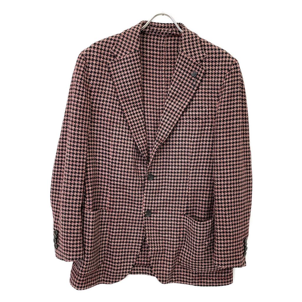 LARDINI JY326AQ22 Black X Gold Houndstooth Wool Cotton 3B Jacket Jacket 52 Black Bordeaux CheckUsed