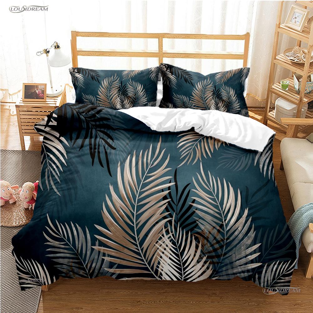 Tropical Leaf Fashon Duve All Season Duvet Cover Comforter Bedding Set Soft Quilt Cover and Pillowcases Single/Double/Queen/King