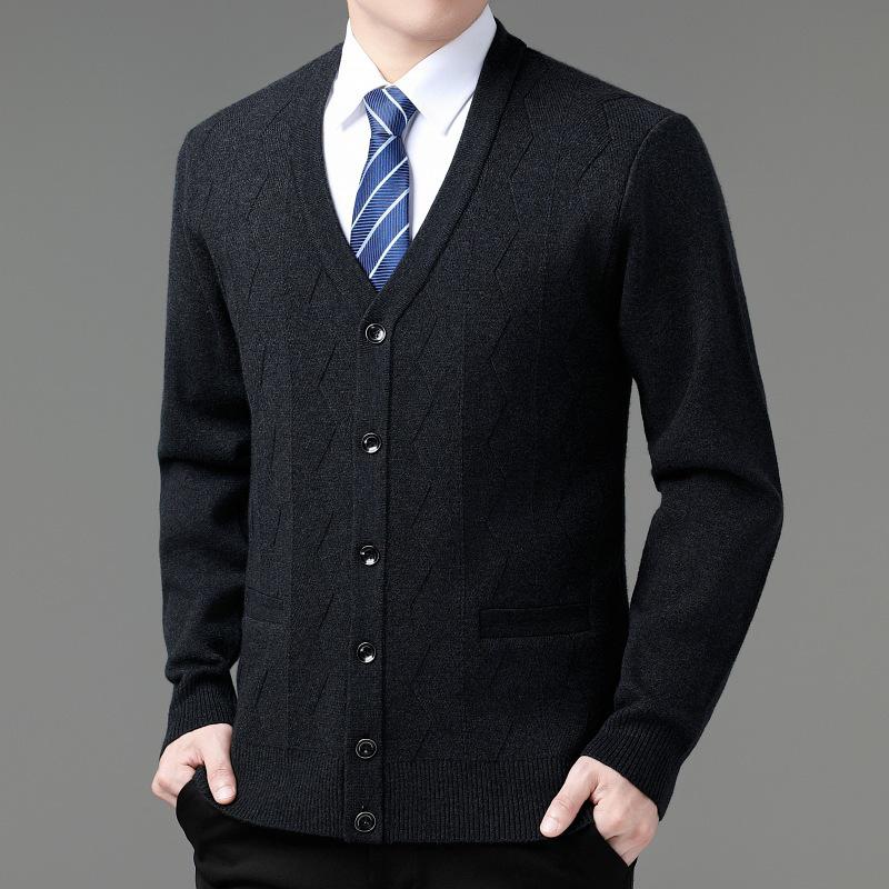 Brandneuer Herren Winter Kaschmir Cardigan: Mid-Age Dad Stil, Dicker Business Wollpullovermantel