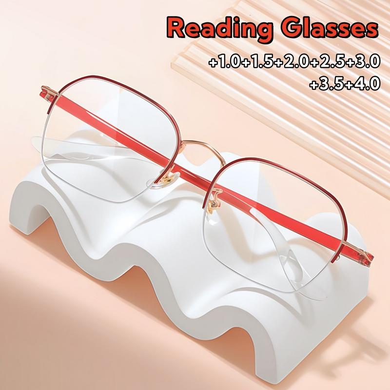 TR90 Metal Half-frame Fashionable  Personalized Reading Glasses Versatile Elegant Red Gold Lightweight Eye Protection Eyewear