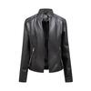Jachetă de motociclist din piele pentru femei, europeană și americană, slim fit, cu guler înalt, 2022