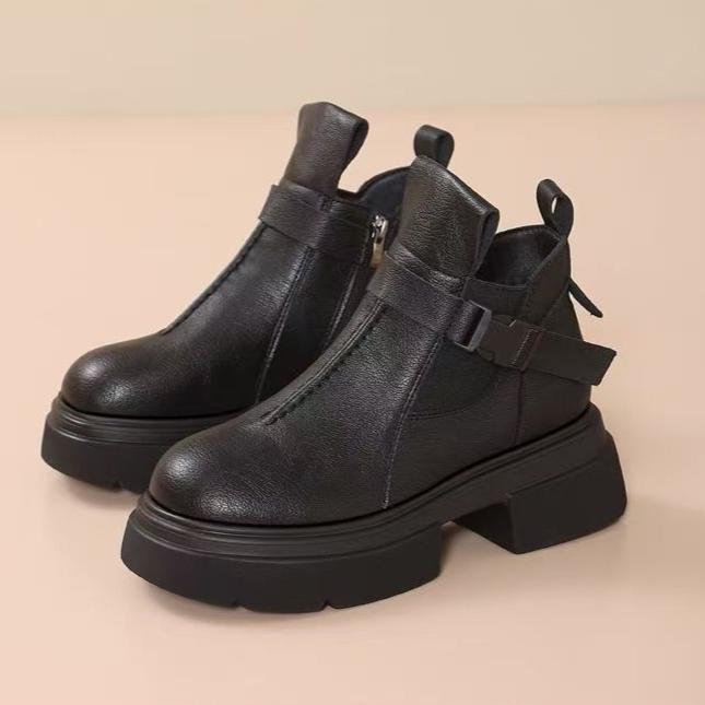 New Retro Boots For Women Autumn Winter Women'S Shoes Leather Casual Flat Ankle Boots Female Platform Short Boots