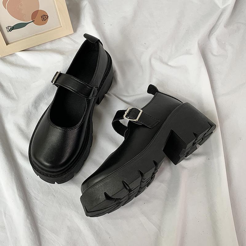 Summer And Autumn New Shoes Women'S British Style Small Leather Shoes Gapanese Uniform Shoes Thick Heel Thick Sole Round Toe