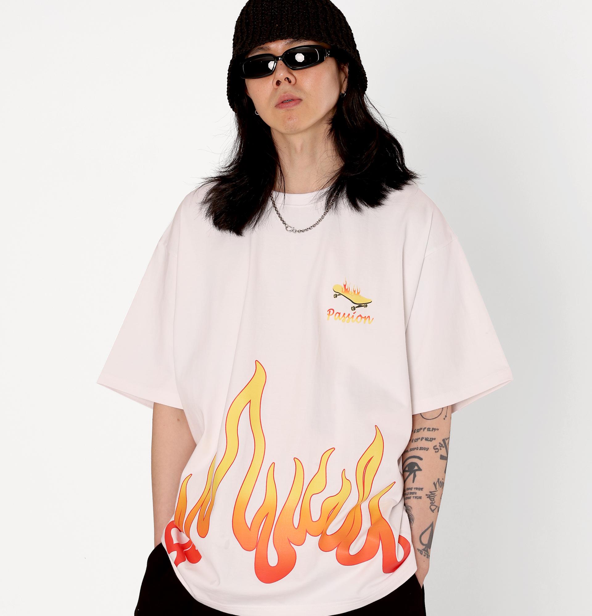 Librener Oversized Heavyweight Skate Fire Half Sleeve White L