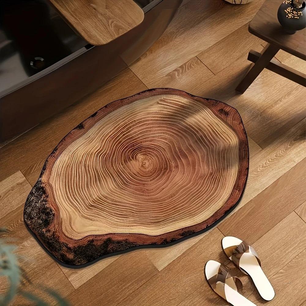 Retro Diatom Mud Bath Mat Quick Drying Anti Slip Super Absorbent Wood Grain Leaf Design for Bathroom Toilet Shower Floor Mat
