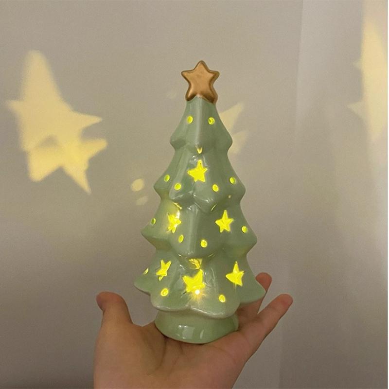 Graduation Gift Christmas Tree Night Light Practical Desktop Ceramic Ornament for Girls' Birthdays As A Gift