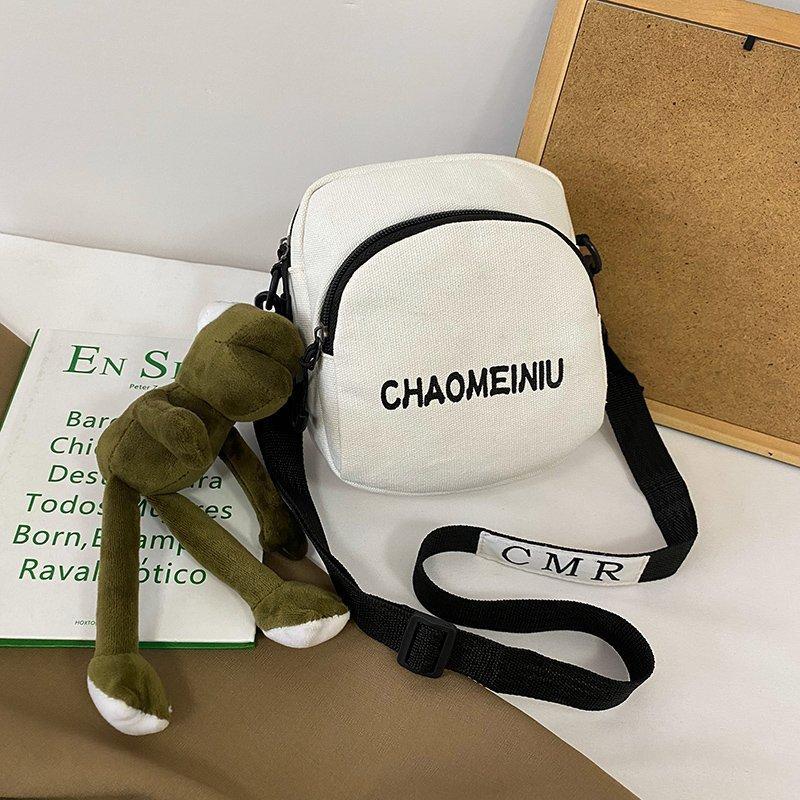 Canvas Small Circle Bag With Zipper Closure For Casual Daily Use Womens Fashion