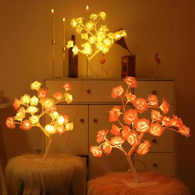 24 LED Rote Rosenbaum Lichter USB Tischlampe Feenblume Nachtlicht für Zuhause Party Weihnachten Hochzeit Schlafzimmer Dekoration Geschenk