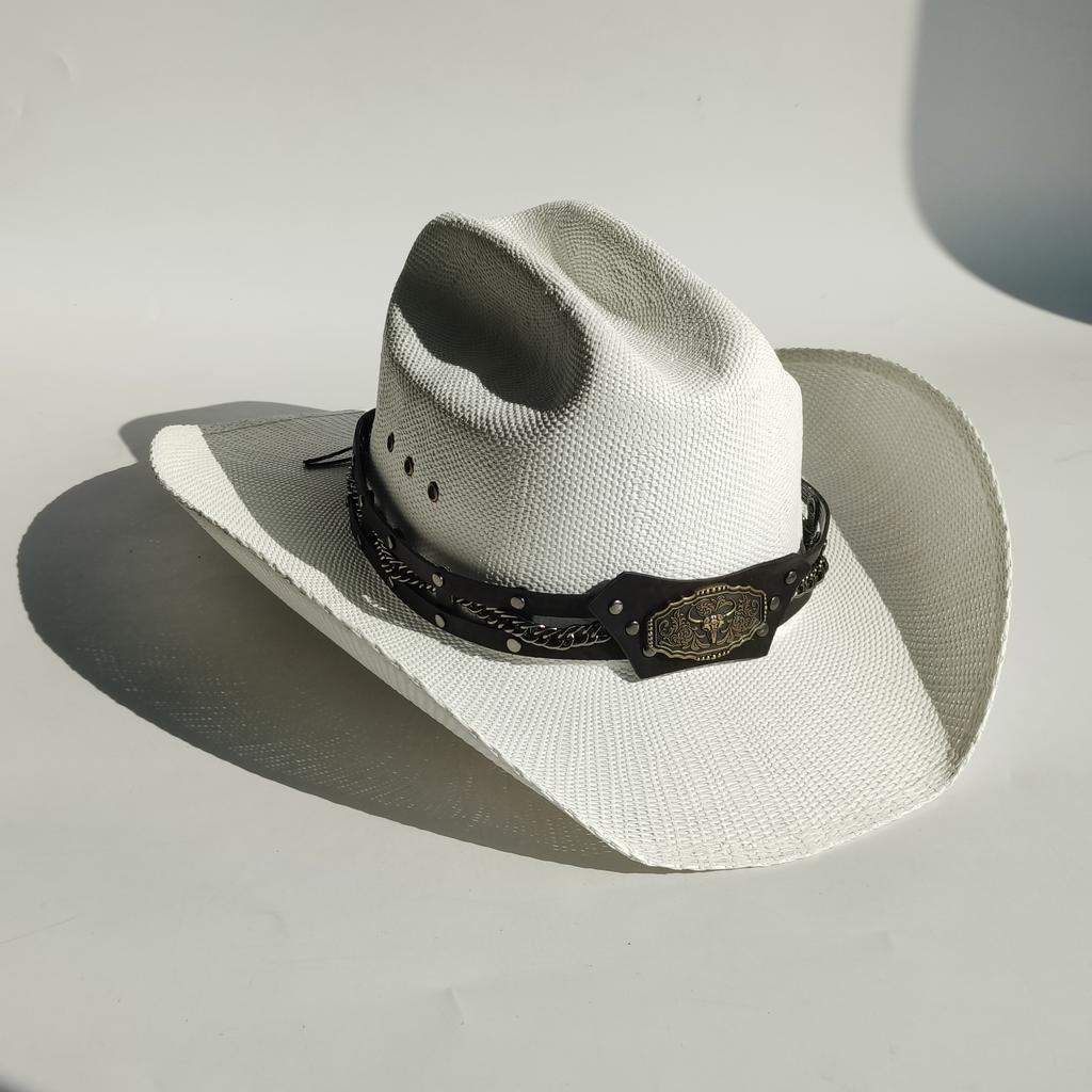 Cappello da cowboy in paglia rigida da uomo cappello da pascolo a tesa larga da donna cowboy tinta unita cappello da sole estivo confezione in scatola sombrero vaquero hombre
