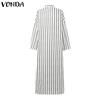 VONDA Women Turn Down Collar Casual Long Sleeve Striped Baggy Maxi Long Dress