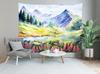 Loccor Mountain Watercolor Tapestry Spring Scenery Wall Tapestry Mountain Lake Forest Tapestries Nature Wall Art for Home Office
