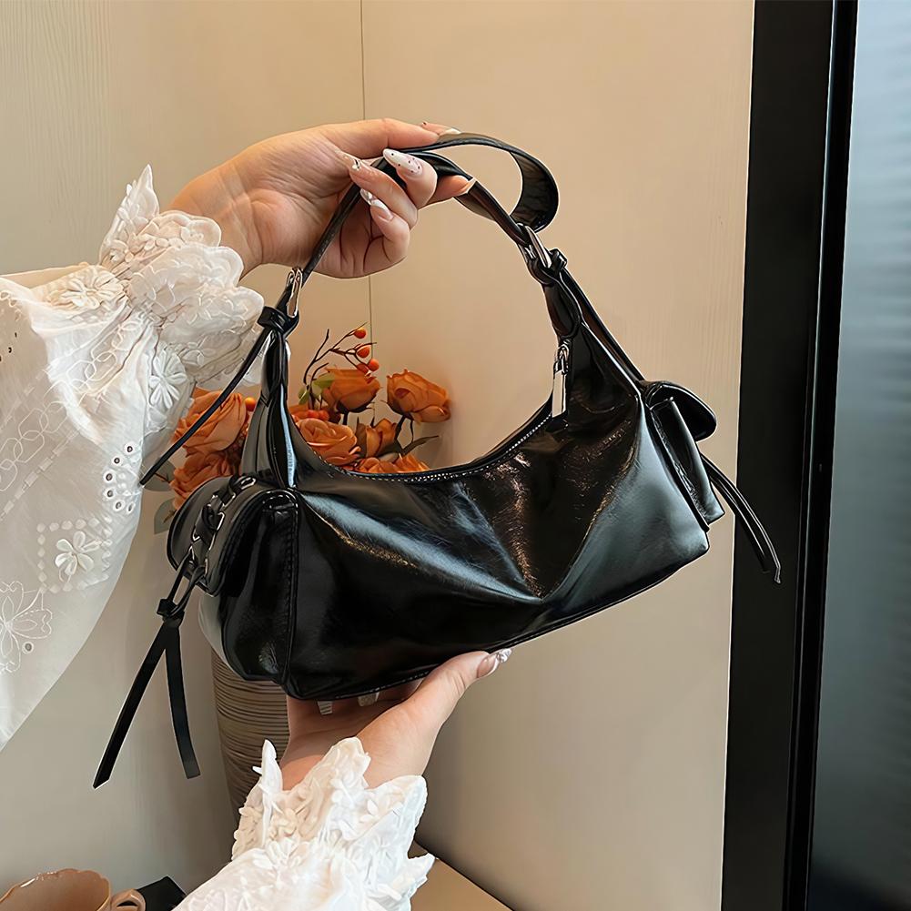 Punk Style Top Handle Handbag Adjustable Strap Hobo Handbags PU Leather Underarm Bag for Women Dating Shopping Outing чёрный 3390₽