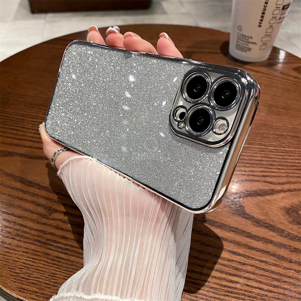 Luxury Square Plating Glitter Case for iPhone 16 15 14 Plus 13 12 Mini 11 Pro Max X XR XS Shiny Bling Soft Clear Silicone Cover