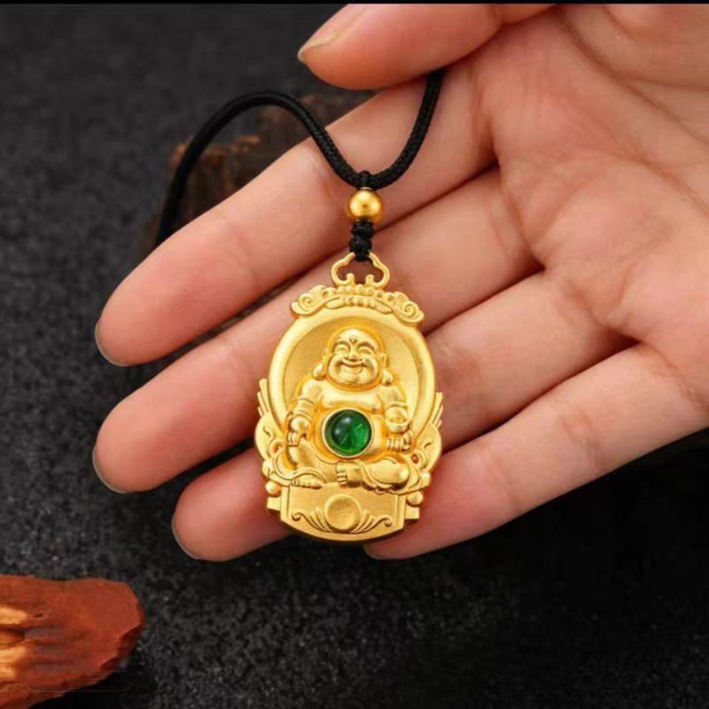 Exquisite Gold Maitreya Buddha Alloy Pendant Necklace - Unisex, Master Recommended, Ancient Craftsmanship.