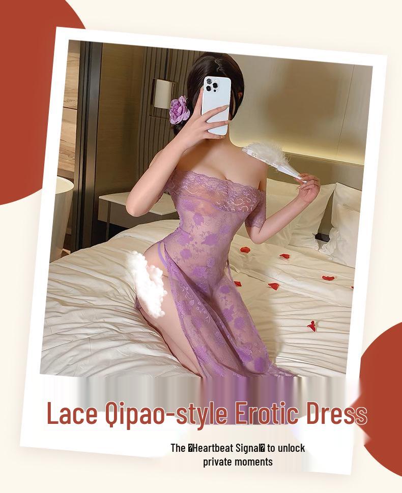 Plus Size Sexy Lace Off-Shoulder Nightgown for Women