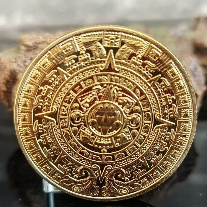 Американская монета майя Памятная монета Счастливая монета Пирамида Солнечные часы Золотая монета Серебряная монета 40*1.5mm