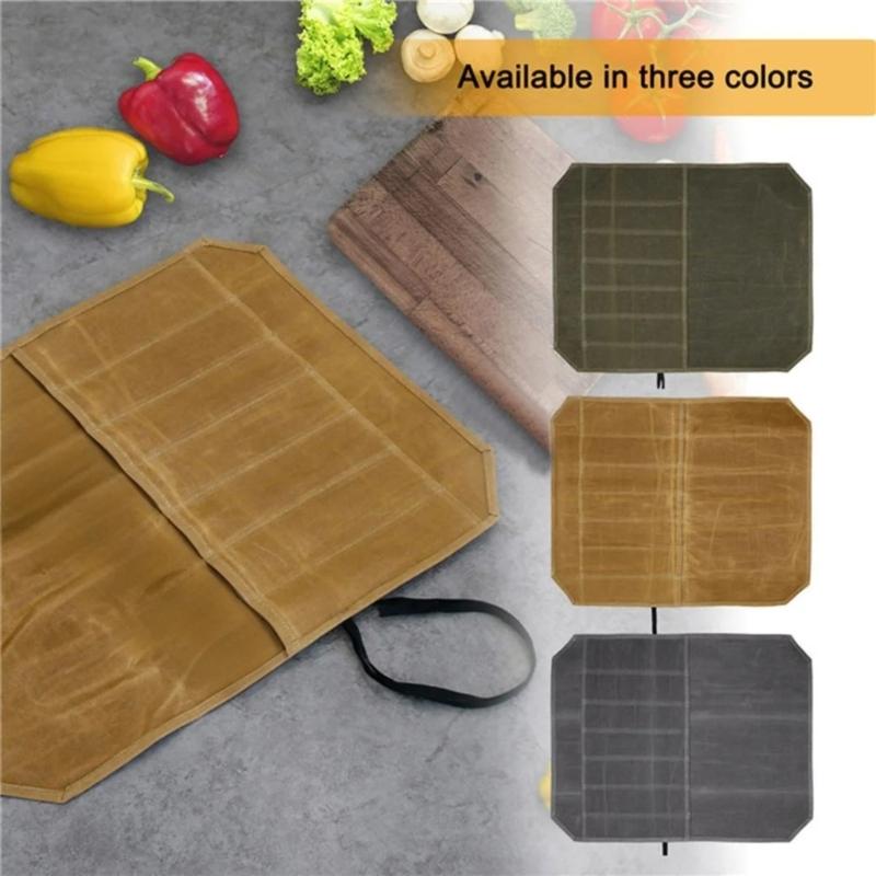 Knife Roll for Case, Waxed Canvas Cutlery Knives Holders Protectors, Home Kitchen Cooking Tools Camping Wrap Bag