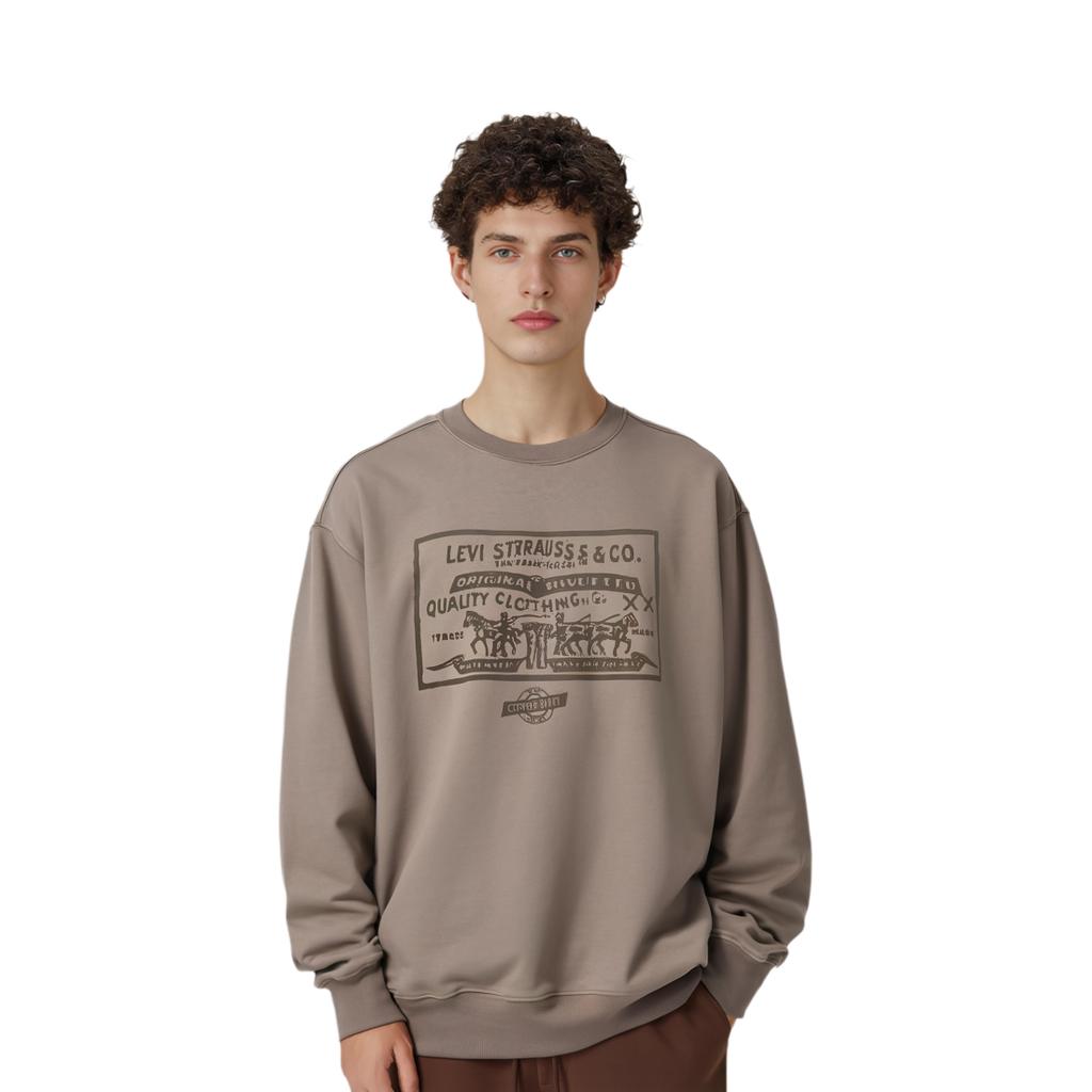 Levis Loose Fit Round Neck Printed Casual Long Sleeve Sweatshirt Men Sweatshirt Khaki 0019A-0000