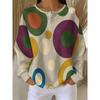 Waffle- Sweatshirt Featuring a Vibrant Large Design with a Three-button Round Neckline and Long Sleeves Top